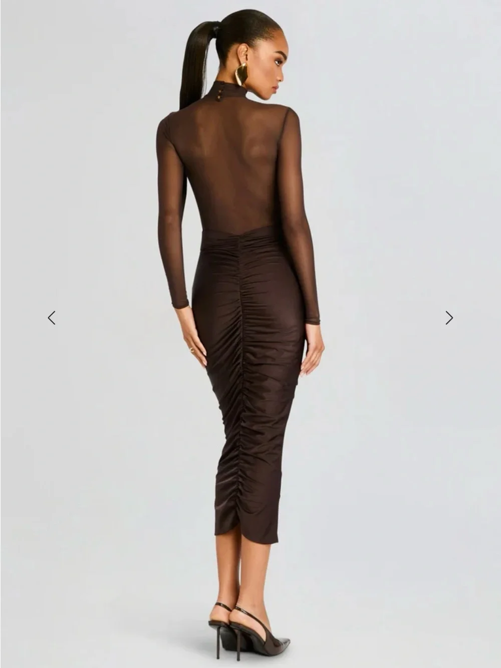 SER.O.YA Levina Mesh Ruched Maxi Dress Brown M - Picture 5 of 10